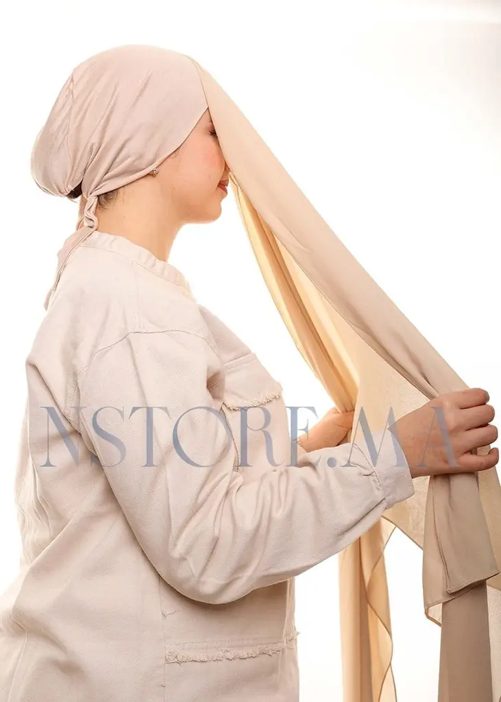 شال كريب بالبوني يربط من الخلف - بيج فاتح - (2).webp