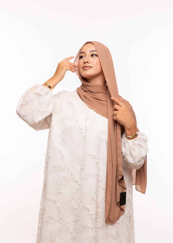 Crepe Shawl with Bonnet Tied at the Back - Cocoa Brown