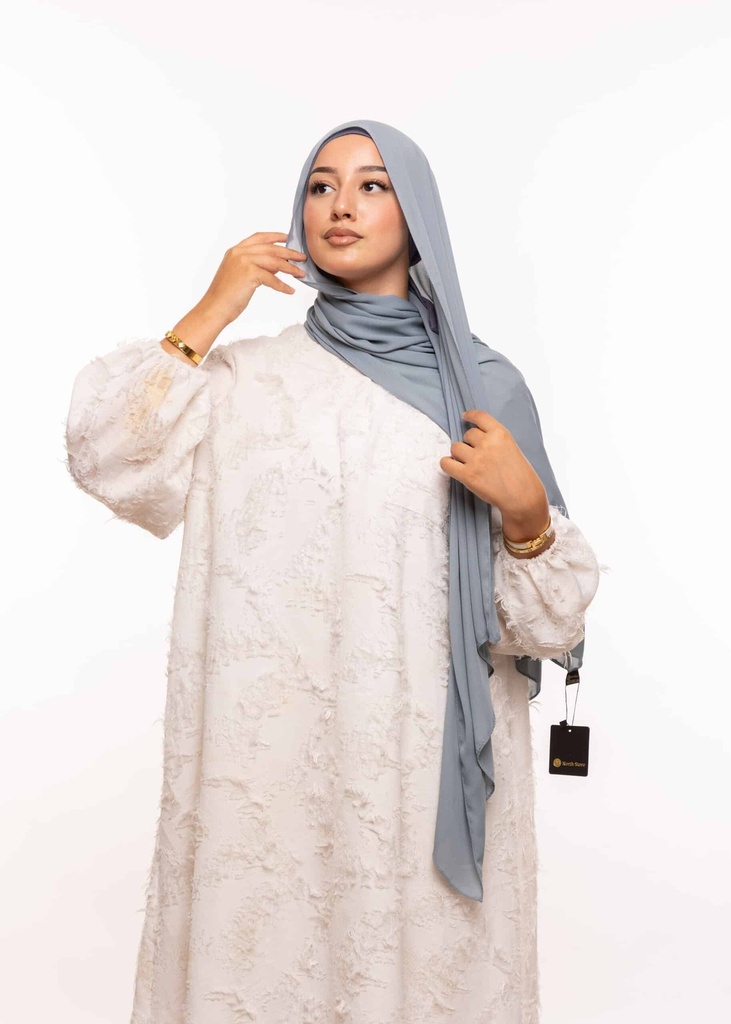 Crepe Shawl with Bonnet Tied at the Back - Pastel Turquoise