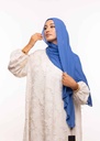 Crepe Shawl with Bonnet Tied at the Back - Dark Denim Blue