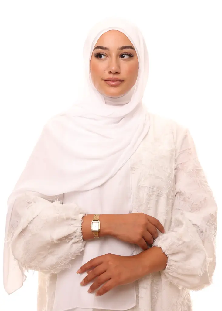 [PN-12567] Crepe Shawl with Integrated Bonnet Ninja - White