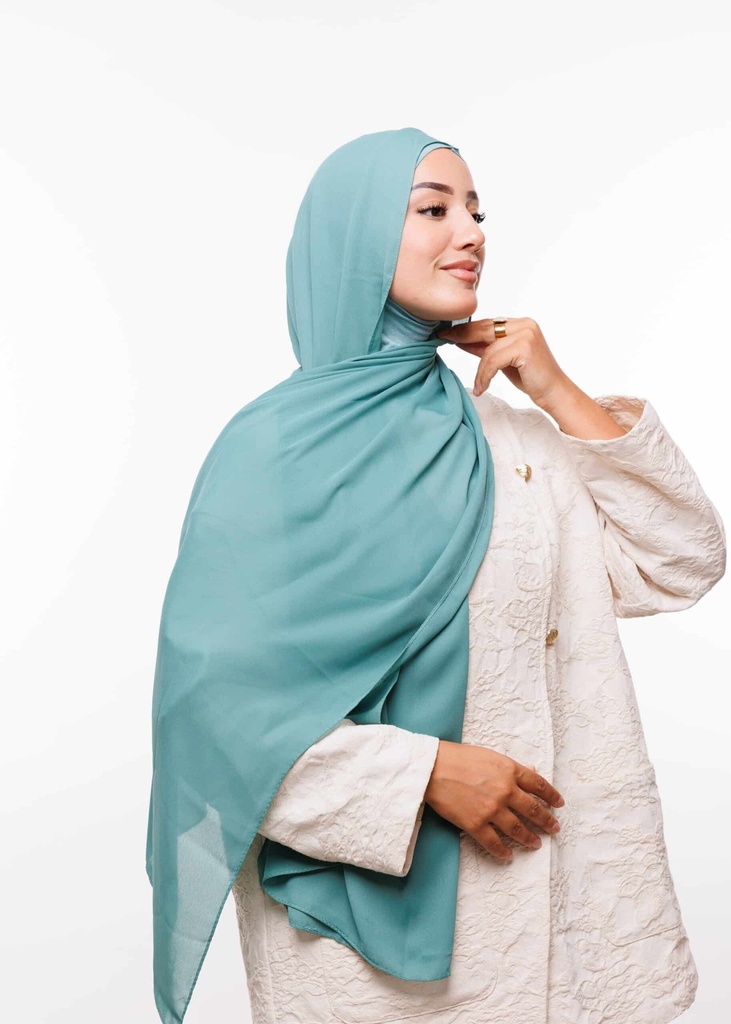 [PN-13990] Crepe Shawl with Integrated Bonnet Ninja - Aqua Green