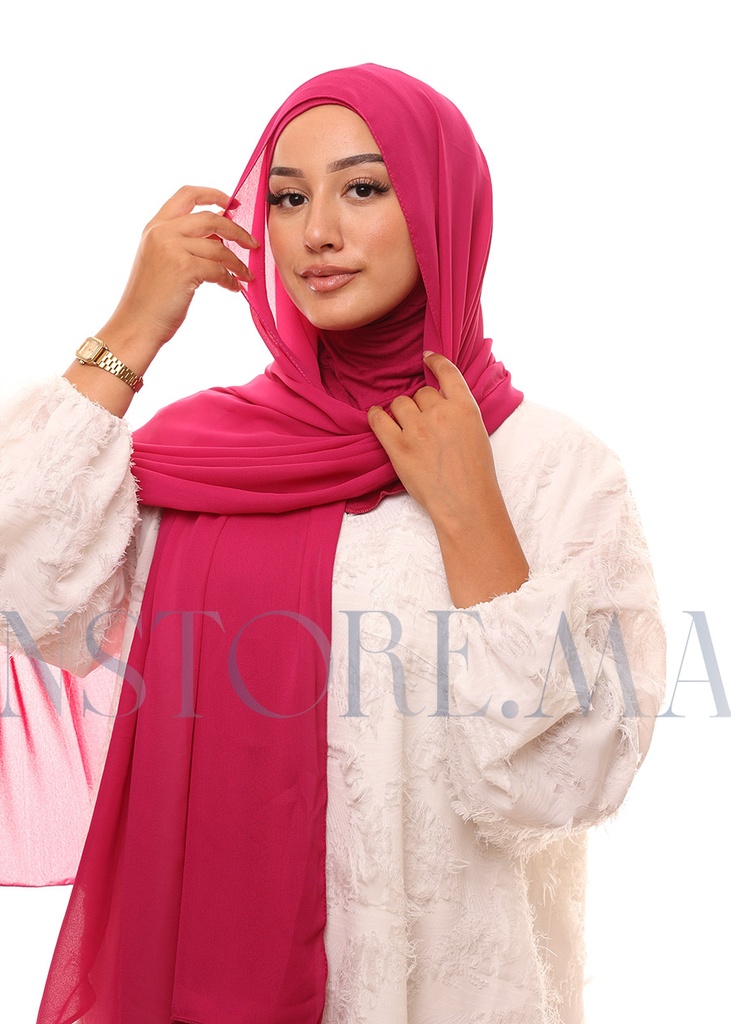 [PN-12360] Châle en Crêpe avec Bonnet Ninja - Rose Fuchsia