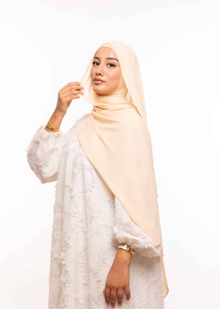 [PN-12545] Châle en Crêpe avec Bonnet Ninja - Beige Pastel