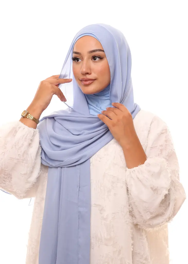 [PN-12470] Châle en Crêpe avec Bonnet Ninja - Bleu Jean Clair