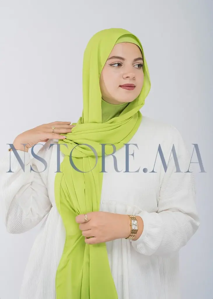 [PN-12481] Crepe Shawl with Integrated Bonnet Ninja - Neon Green
