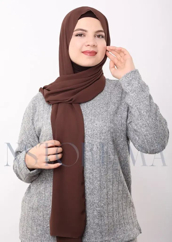 [PN-12490] Crepe Shawl with Integrated Bonnet Ninja - Dark Brown