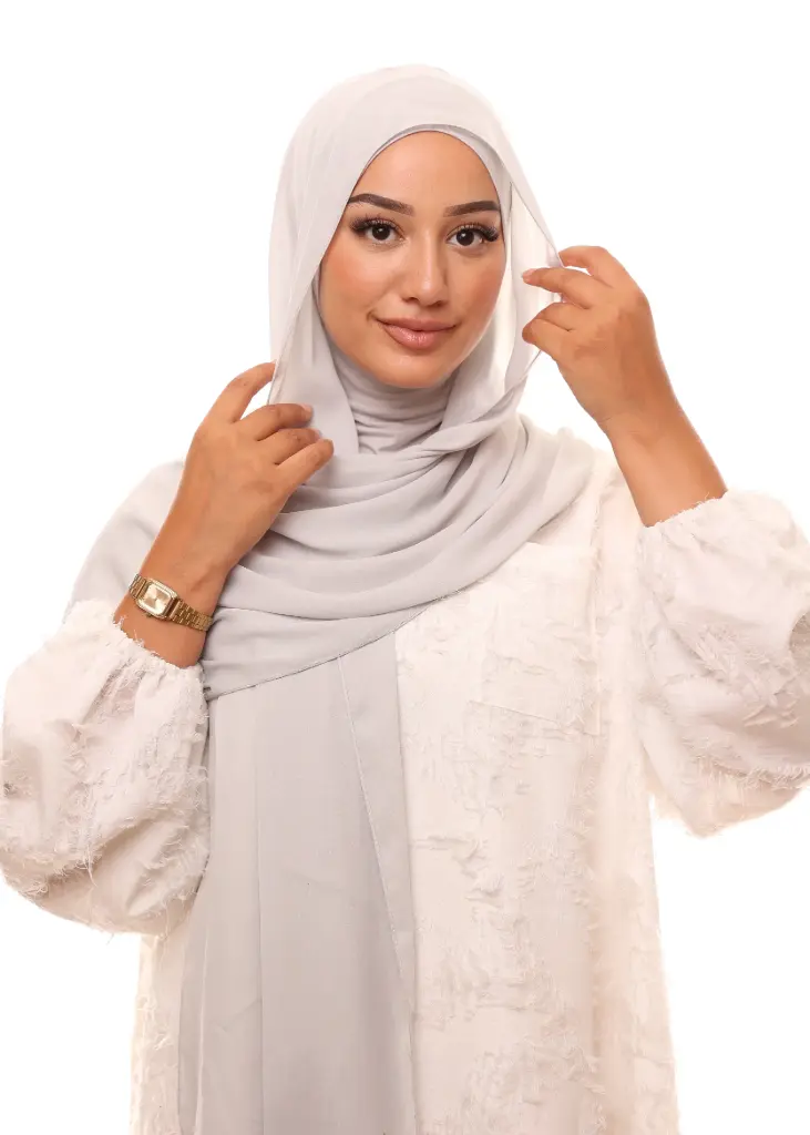 [PN-14584] Châle en Crêpe avec Bonnet Ninja - Gris Clair