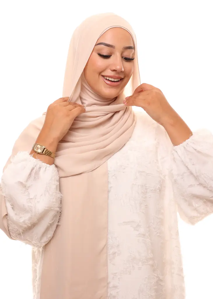 [PN-15125] Châle en Crêpe avec Bonnet Ninja - Beige Rosé