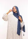 Crepe Shawl with Bonnet Tied at the Back - Petrol Blue