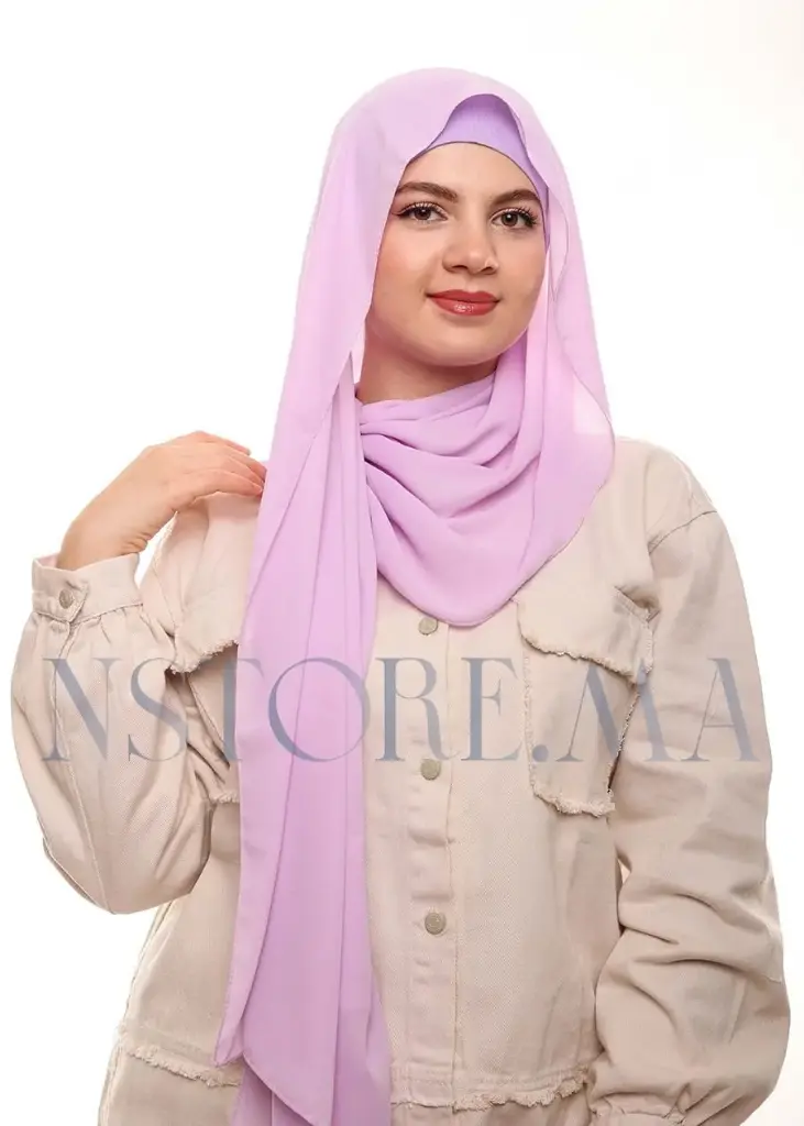 [PN-19517] Crepe Shawl with Bonnet Tied at the Back - Light Purple