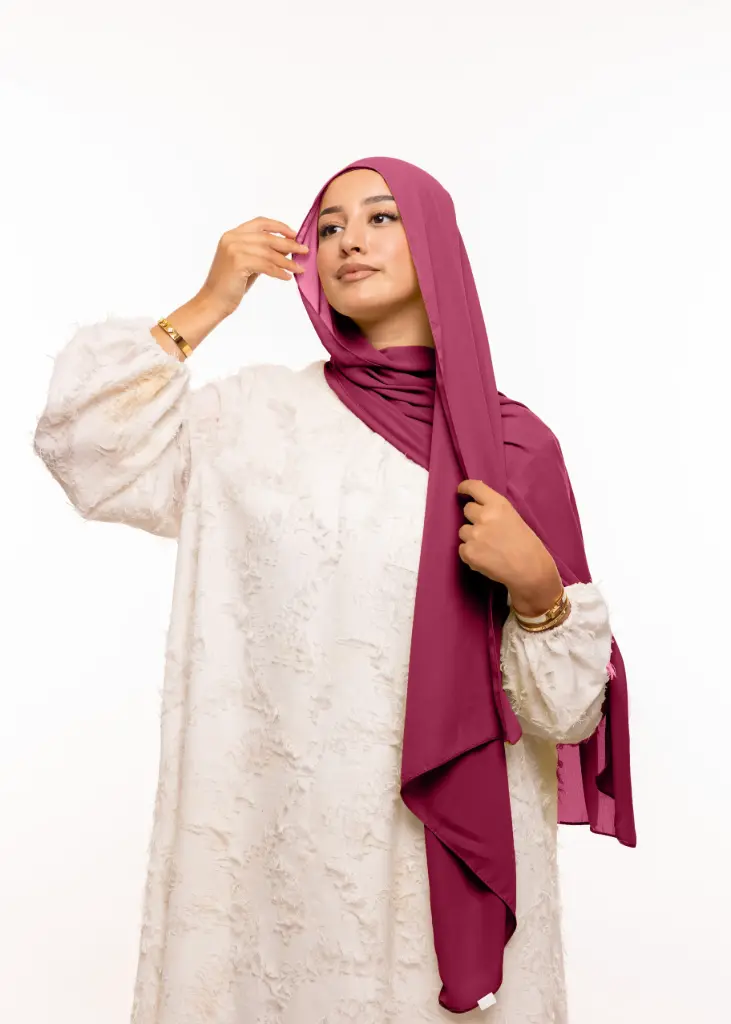 [PN-20483] Crepe Shawl with Bonnet Tied at the Back - Burgundy