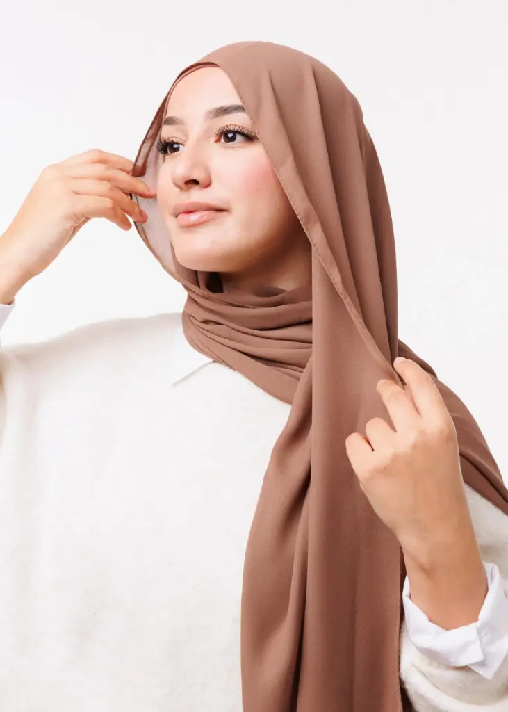 Crepe Shawl with Bonnet Tied at the Back - Turabi