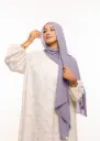 Crepe Shawl with Bonnet Tied at the Back - Light Gray