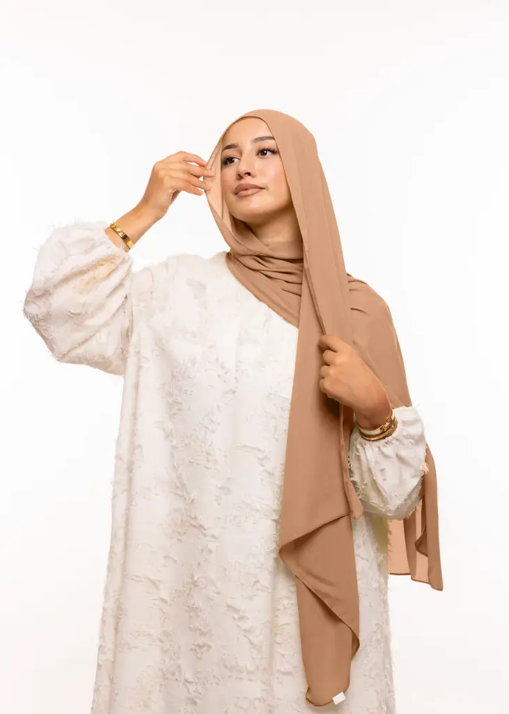 Châle en crêpe avec bonnet attaché à l’arrière - Beige Sablé