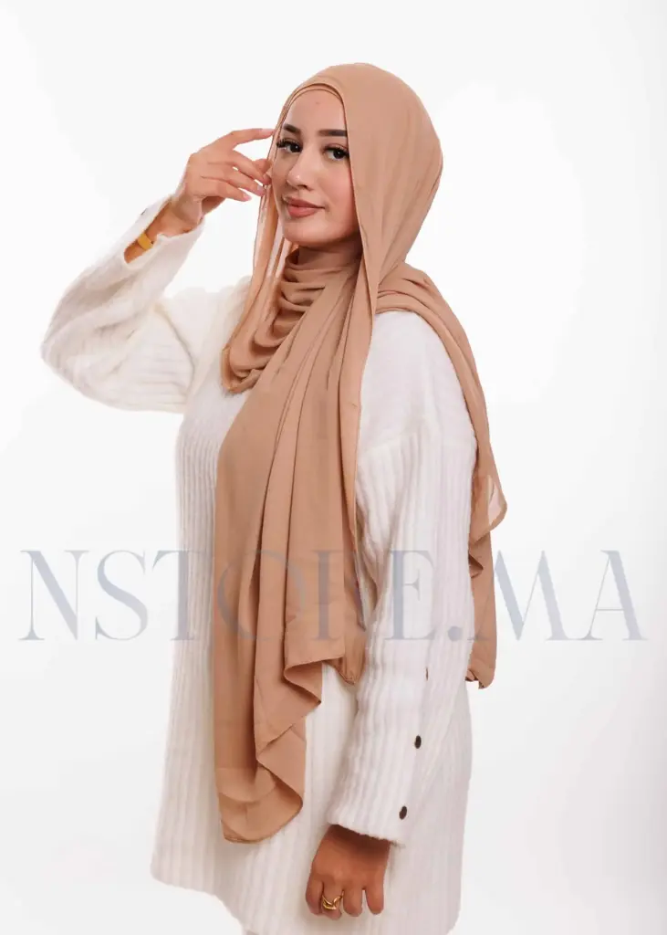 Crepe Shawl with Bonnet Tied at the Back - Sandy Beige