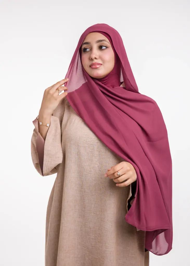 شال كريب حريري بالبوني "النينجا" - بورجوندي  (جديد)