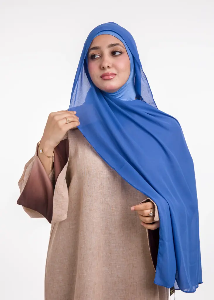 Châle en Crêpe avec Bonnet Ninja – Bleu Jean (جديد)