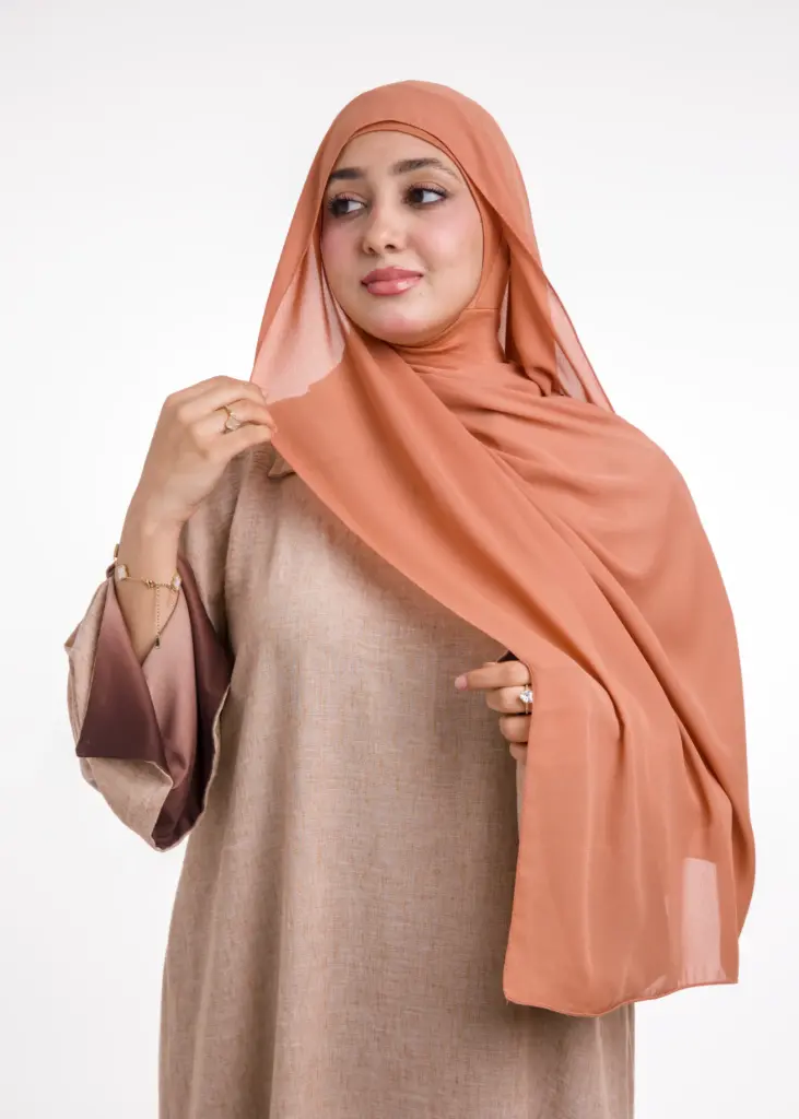 Châle en Crêpe avec Bonnet Ninja - Orange Pastel (جديد)