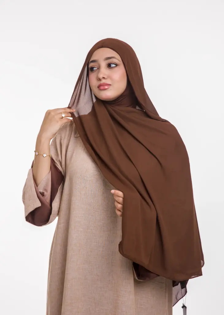 Crepe Shawl with Integrated Bonnet Ninja - Dark Brown
