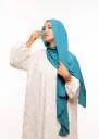 Crepe Shawl with Bonnet Tied at the Back - Turquoise