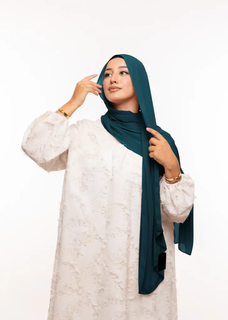 شال كريب بالبوني يربط من الخلف - أخضر فيروزي