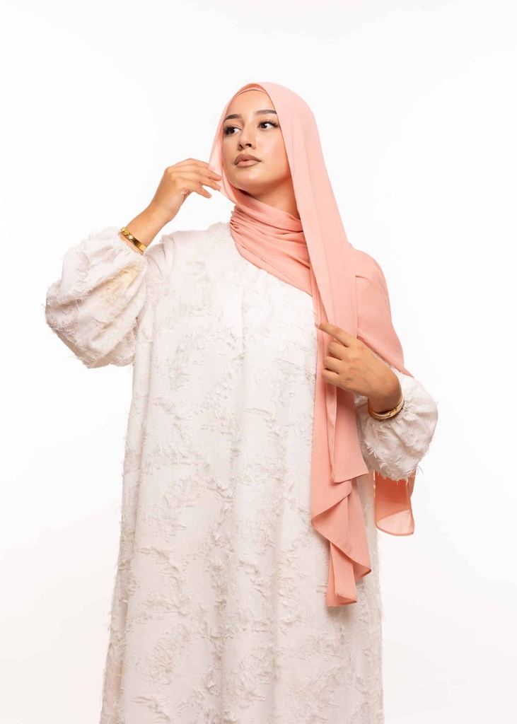 [PN-60117] Crepe Shawl with Bonnet Tied at the Back - Coral Pink