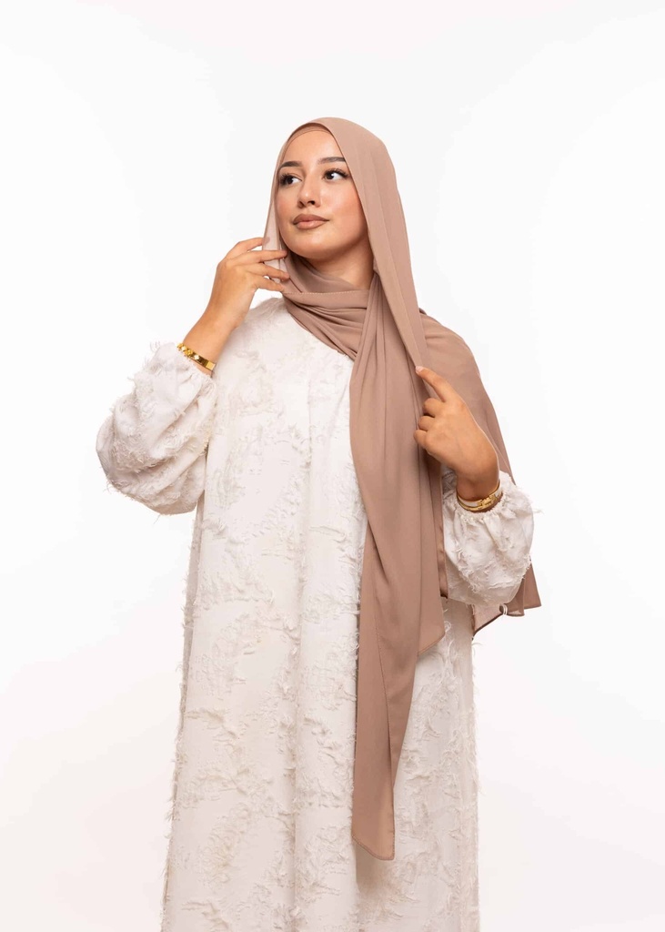 [PN-60110] Crepe Shawl with Bonnet Tied at the Back - Light Earth