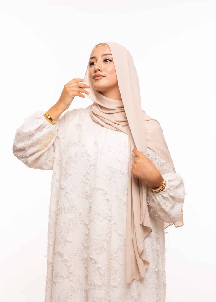 [PN-60059] Châle en crêpe avec bonnet attaché à l’arrière - Beige Clair