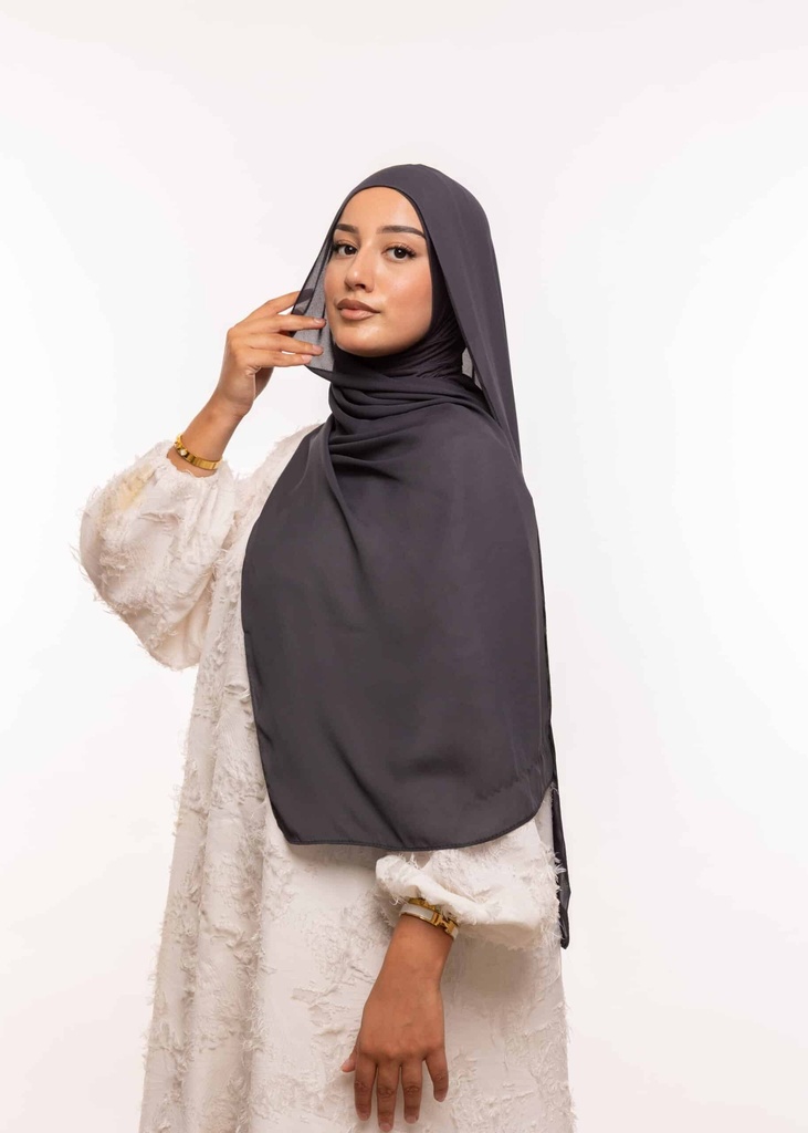 [PN-60053] Crepe Shawl with Integrated Bonnet Ninja - Dark Gray