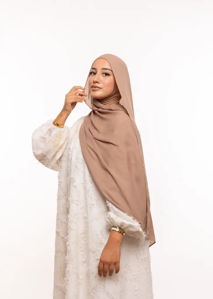 [PN-60049] Châle en Crêpe avec Bonnet Ninja - Taupe Clair