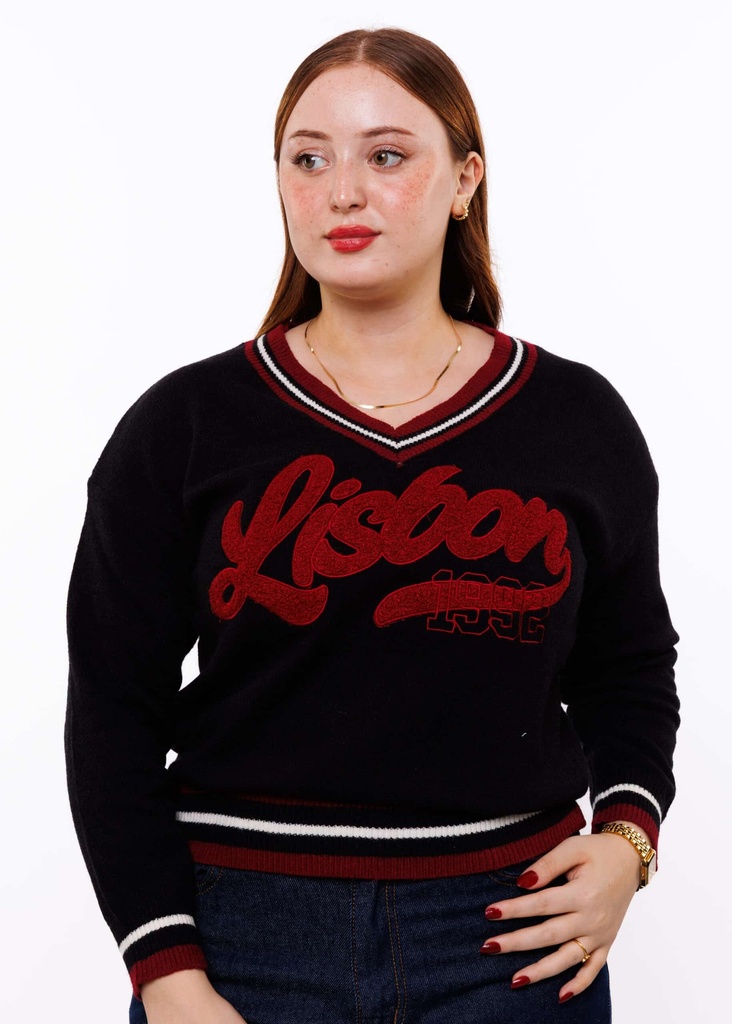 [TM426-1] Sporty wool sweater - TM426 (Black, L/XL)