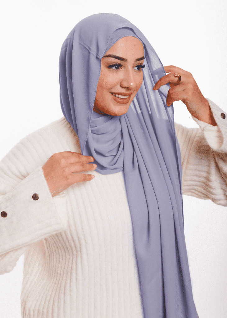 [PRD-PRD00018-1] Crepe Shawl with Bonnet Tied at the Back - Gray