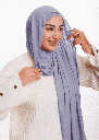 Crepe Shawl with Bonnet Tied at the Back - Gray