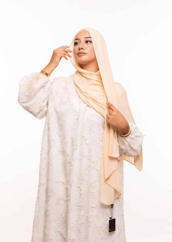 [PN-19498] Crepe Shawl with Bonnet Tied at the Back - Pastel Beige