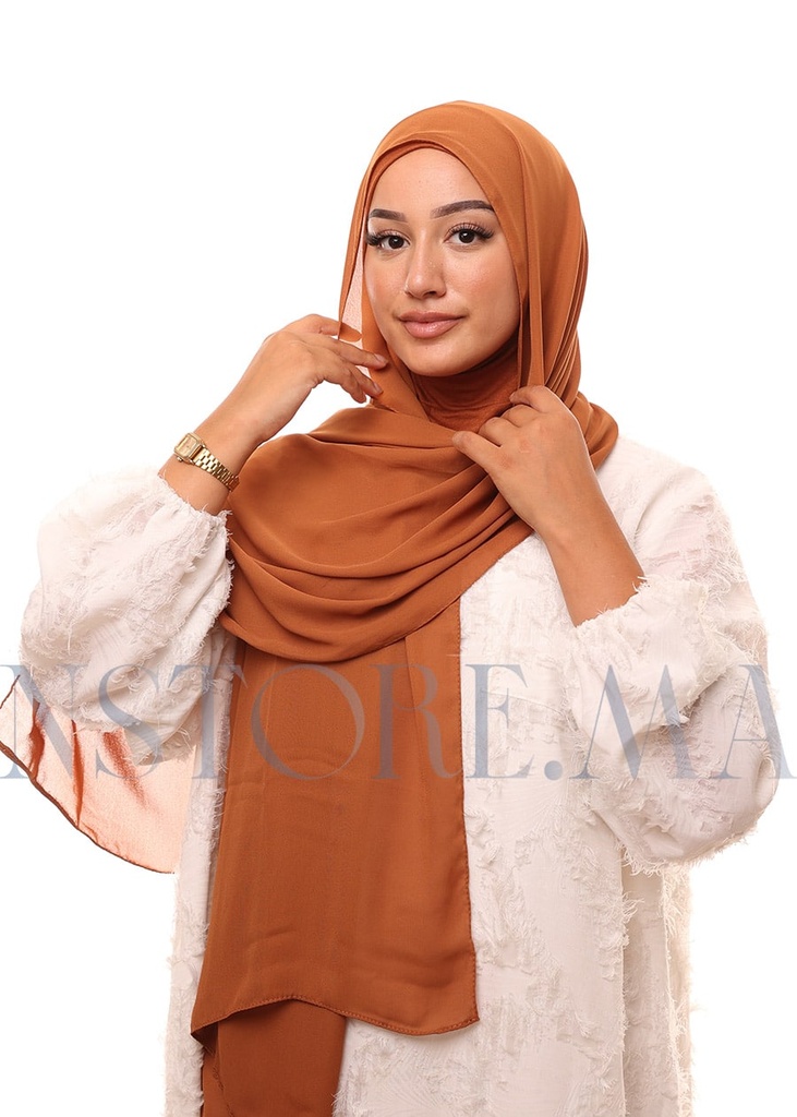 [PN-12575] شال كريب حريري بالبوني "النينجا" - كراميل