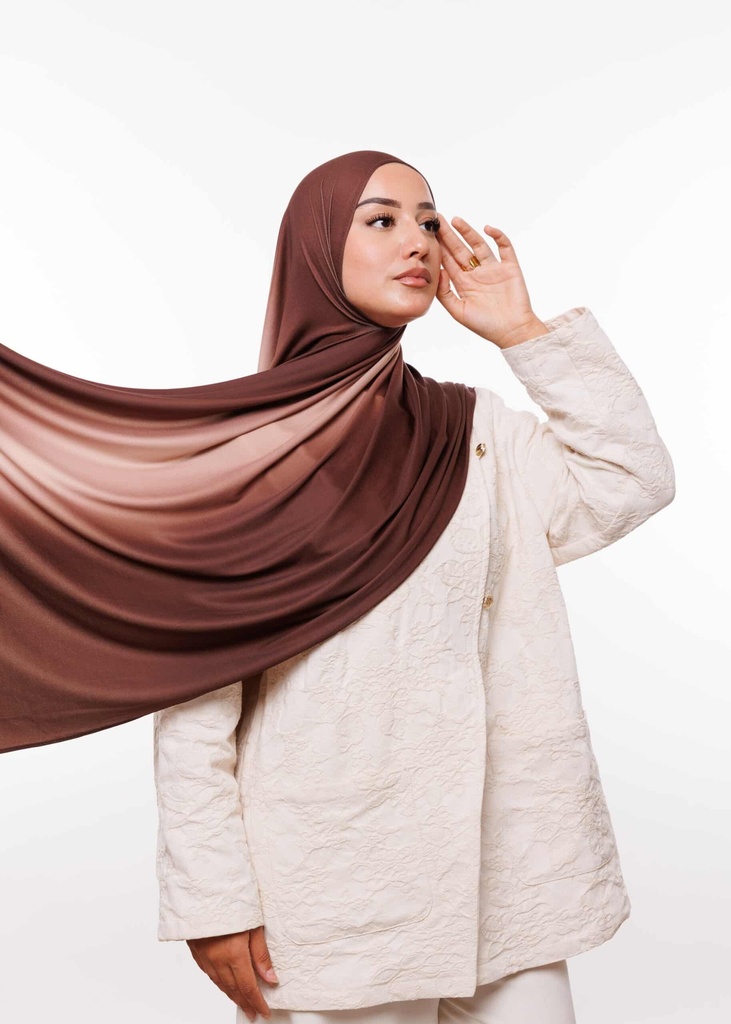 [PN-10016] Premium Gradient Jersey Shawl - Dark Brown