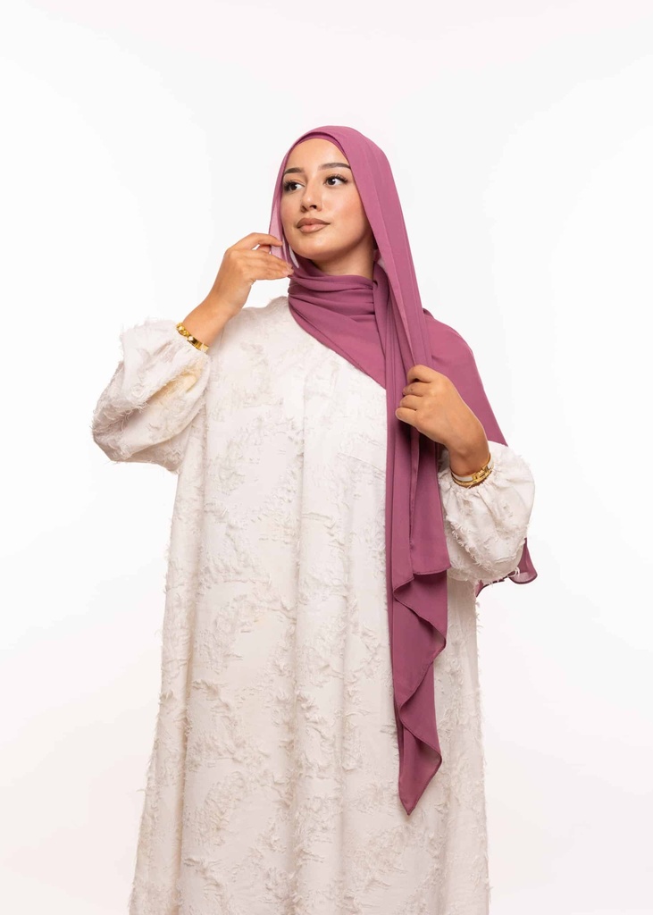 [PN-60114] Crepe Shawl with Bonnet Tied at the Back - Purple