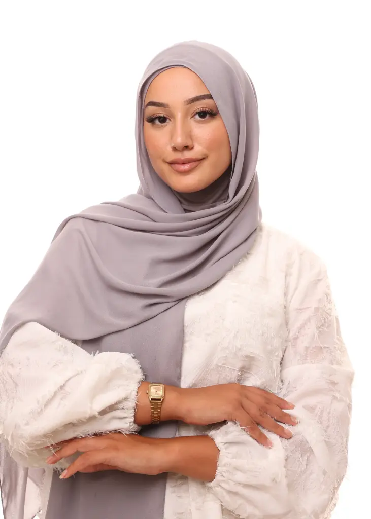 [PN-12447] Crepe Shawl with Integrated Bonnet Ninja - Grey