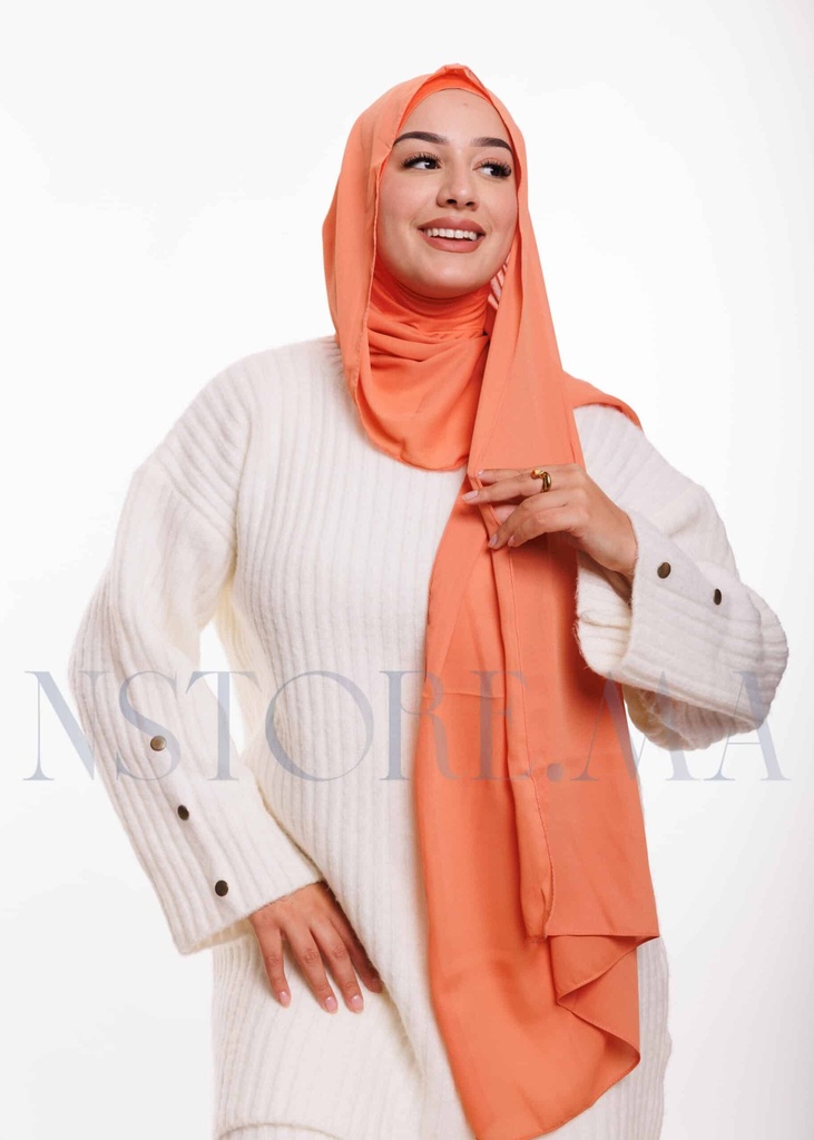 [PN-12568] Crepe Shawl with Integrated Bonnet Ninja - Pastel Orange