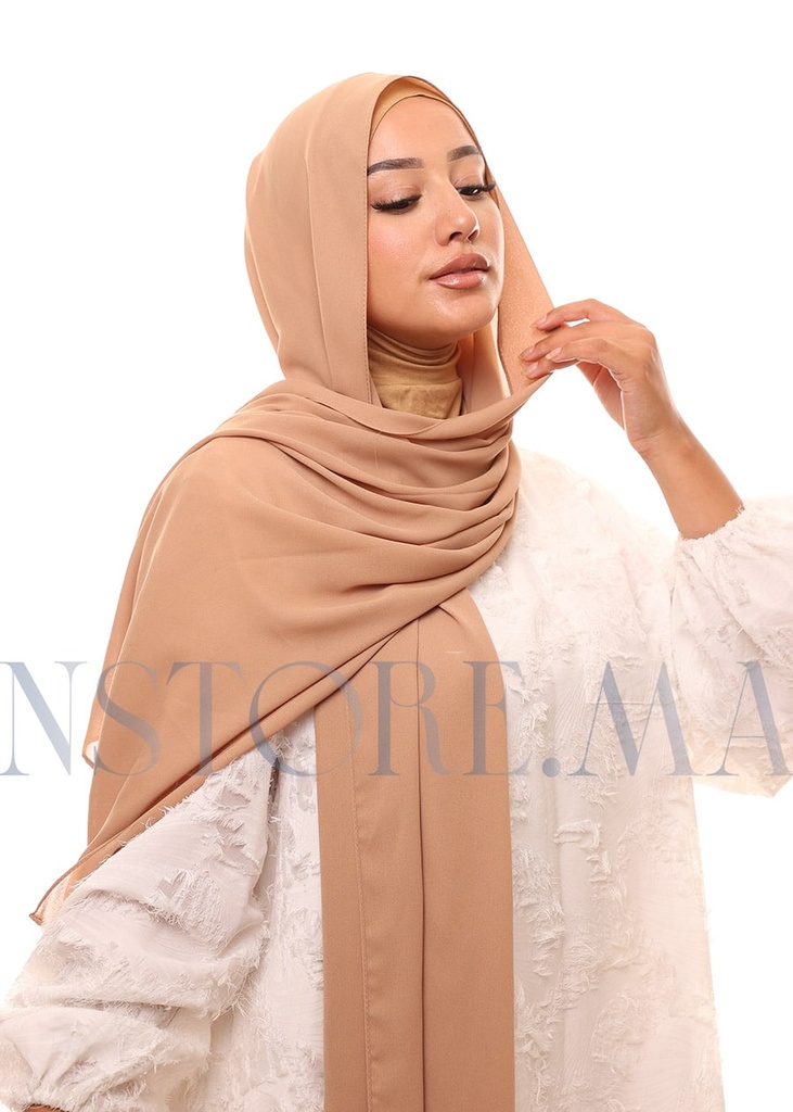 [PN-12521] شال كريب حريري بالبوني "النينجا" - بيج داكن