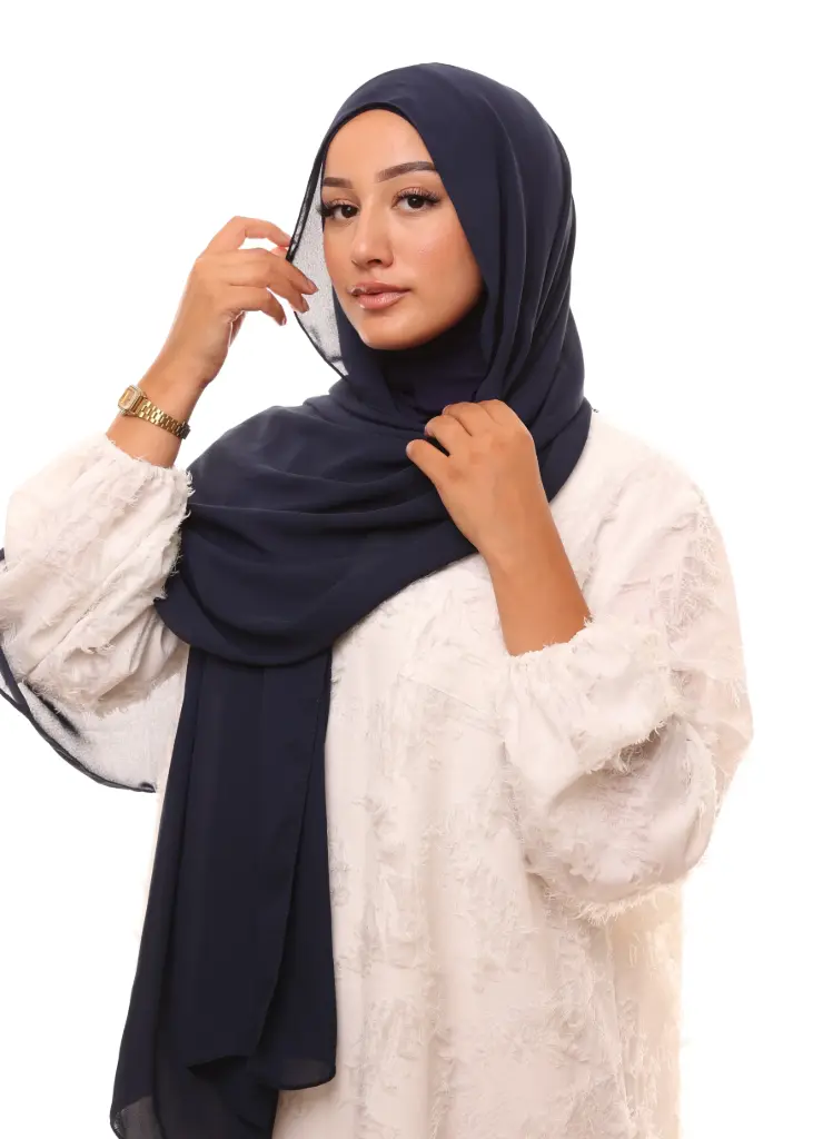 [PN-12478] Châle en Crêpe avec Bonnet Ninja - Bleu Foncé