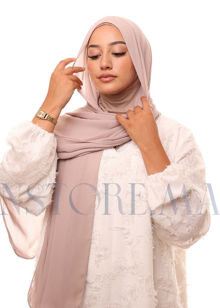 [PN-12544] Châle en Crêpe avec Bonnet Ninja - Beige Gris