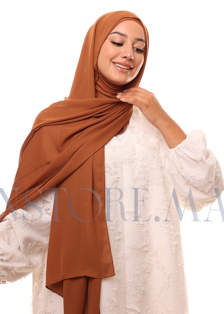 [PN-31486] Châle en Crêpe avec Bonnet Ninja - Caramel Foncé